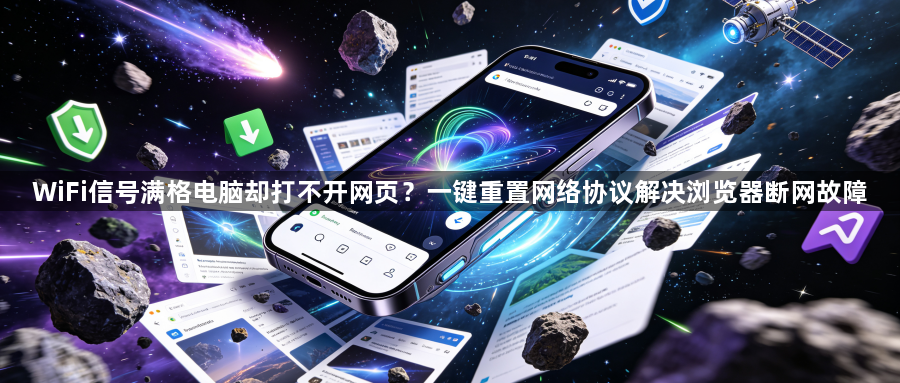 WiFi信号满格电脑却打不开网页？一键重置网络协议解决浏览器断网故障1